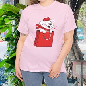 Cute Dog Graphic Tee Pink Cotton T-Shirt